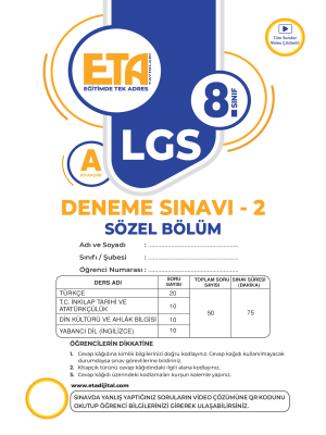 ETA YAYINLARI - 8.SINIF - 2.DENEME A KİTAPÇIĞI